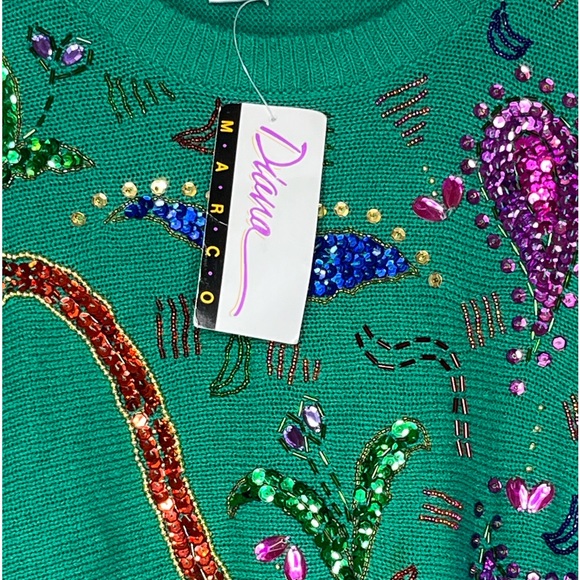 NEW Diana Marco Women's Plus Size Sequin Beaded Sweater Green Purple Size 24 - Picture 6 of 14